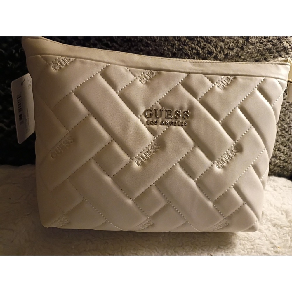 NWT Guess Kelce Travel Cosmetic Bag Cream Color Makeup Toiletry Pouch Organizer